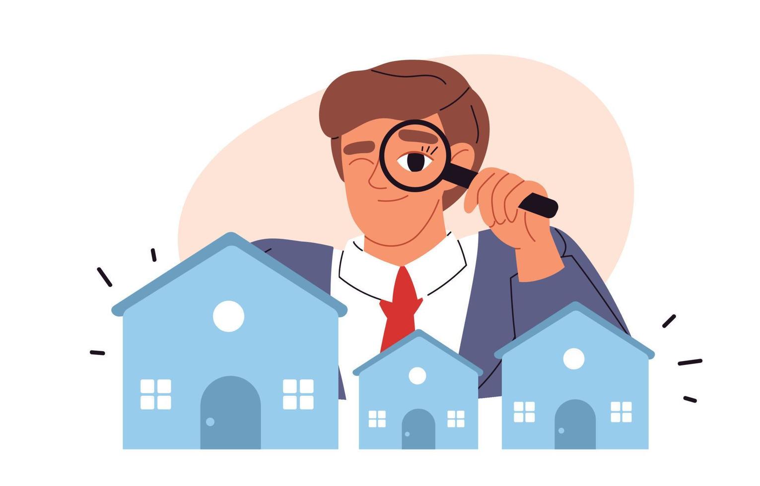 real-property-search-concept-rent-apartment-buy-house-building-estate-search-ideal-home-flat-illustration-vector